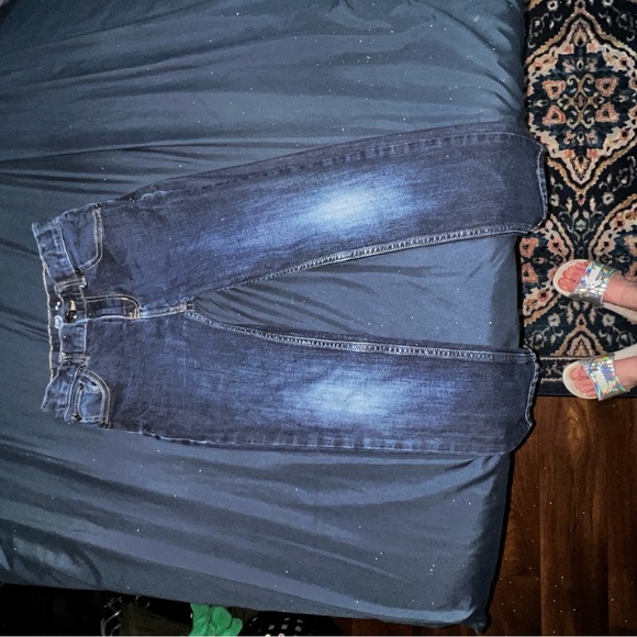 EUC Dark Wash Adjustable Waist Wondee Nation Boys Denim Blue Jeans Size 8 Slim - Picture 4 of 5